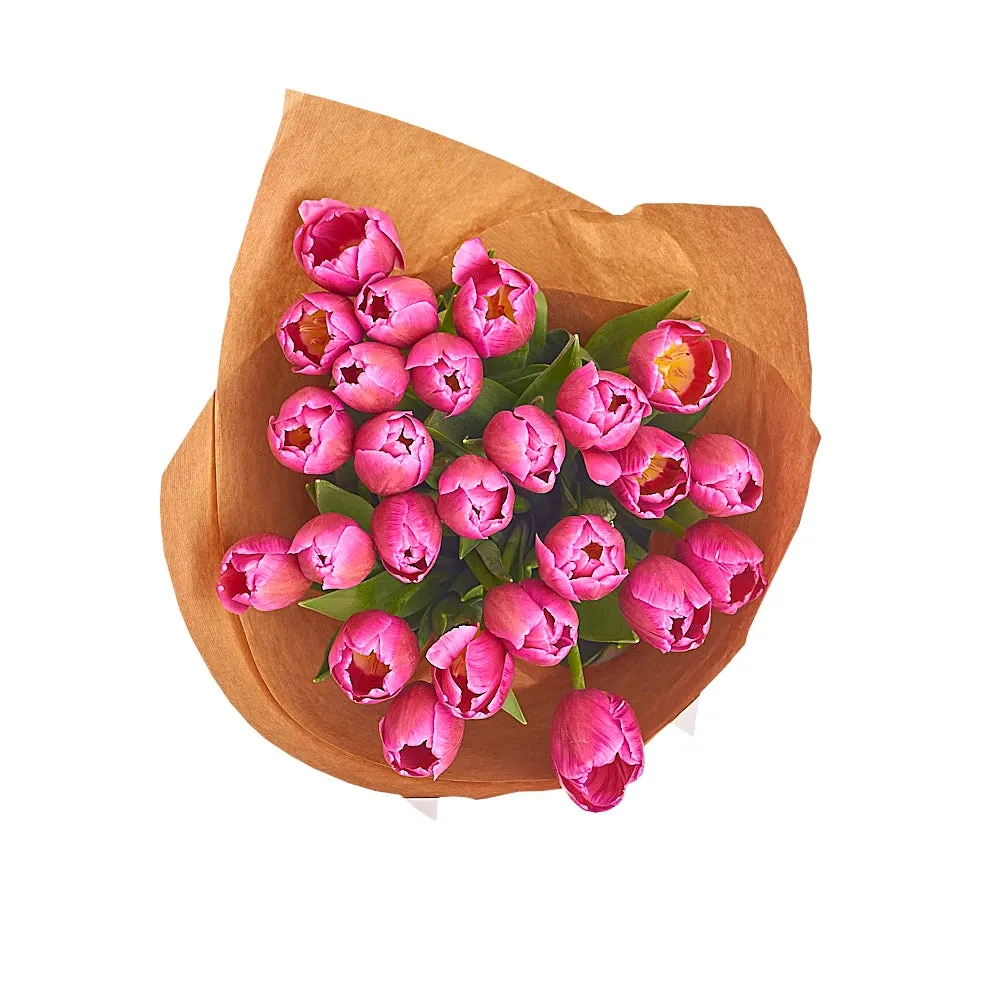 Букет из 25 розовых тюльпанов в крафте